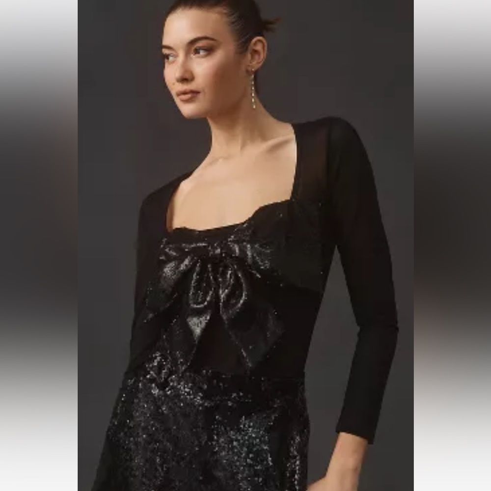 NWT Anthropologie Sequined Bow Bodysuit size XL